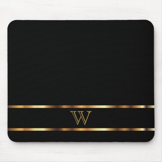 Monogramm Schwarz und Gold Mousepad (Vorne)