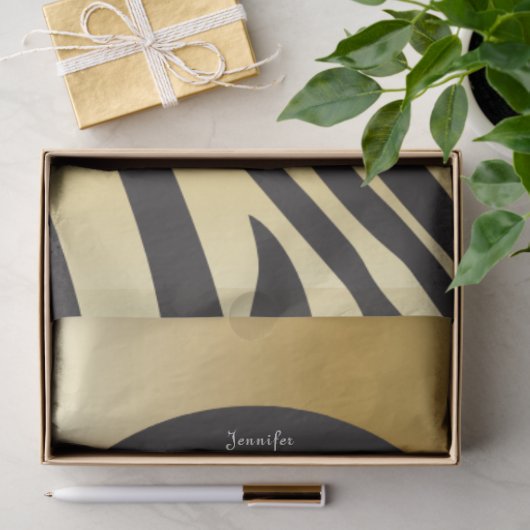 Monogramm Schwarz und Gold Streifen Zebra Muster Seidenpapier (Geschenk)