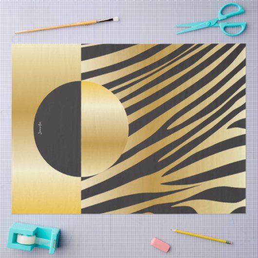 Monogramm Schwarz und Gold Streifen Zebra Muster Seidenpapier (Basteln)