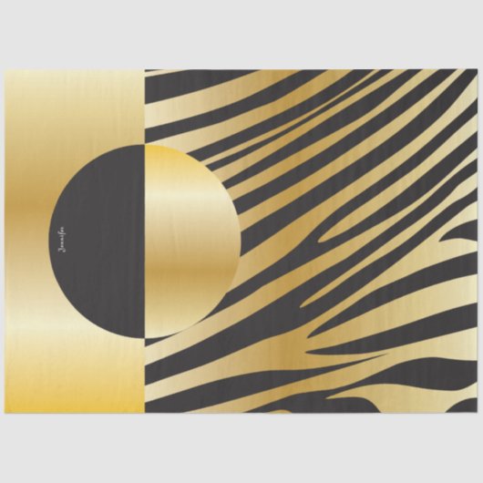 Monogramm Schwarz und Gold Streifen Zebra Muster Seidenpapier (Vorderseite)