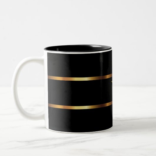 Monogramm Schwarz und Gold Zweifarbige Tasse (Links)