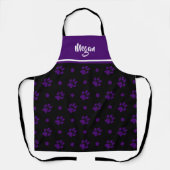 Monogramm Schwarz und Lila Paw Prints und Polka Do Schürze (Vorderseite)