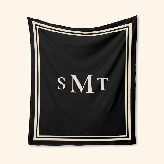 Monogramm Schwarz und Mandeln mit drei Buchstaben Fleecedecke