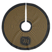 Monogramm Schwarz und Matte Gold gestreift Polyester Weihnachtsbaumdecke (Vorderseite)