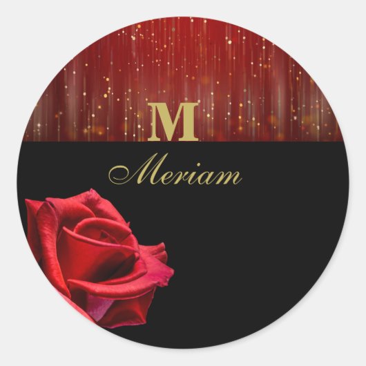 Monogramm Schwarz und Rote Rose Rundkleber Runder Aufkleber (Vorderseite)