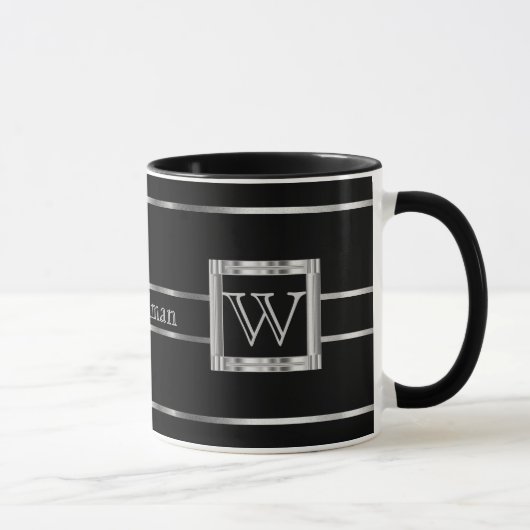 Monogramm Schwarz und Silber Tasse (Rechts)