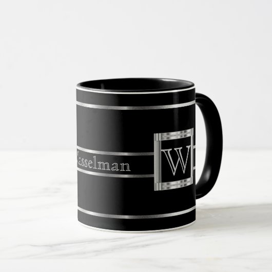 Monogramm Schwarz und Silber Tasse (VorderseiteRechts)