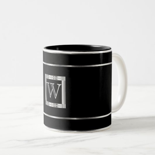Monogramm Schwarz und Silber Zweifarbige Tasse (VorderseiteRechts)