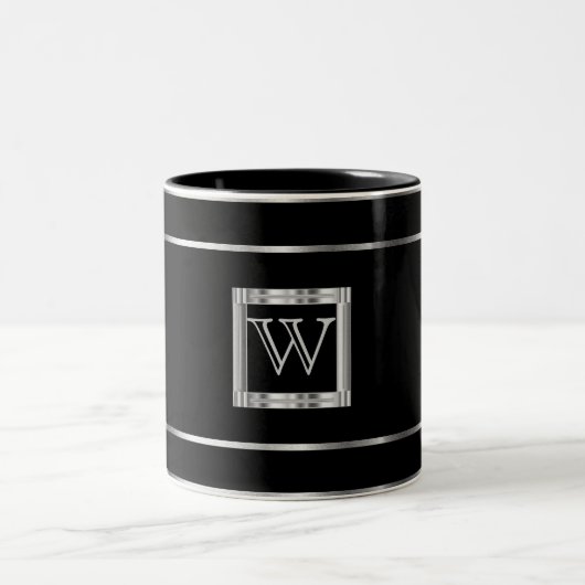 Monogramm Schwarz und Silber Zweifarbige Tasse (Mittel)
