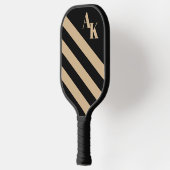 Monogramm schwarz und Tan Streifen Pickleball Schläger (Links)