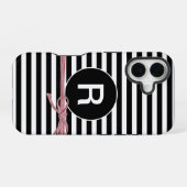 Monogramm Schwarz und Weiß Streifen mit String get iPhone 16 Hülle (Rückseite (Horizontal))