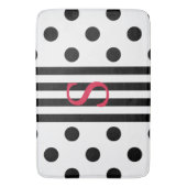 Monogramm, schwarz und weiß Streifen und Polka-Pun Badematte (Vorderseite Vertikal)