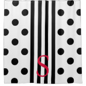Monogramm, schwarz und weiß Streifen und Polka-Pun Duschvorhang (Vorderseite)