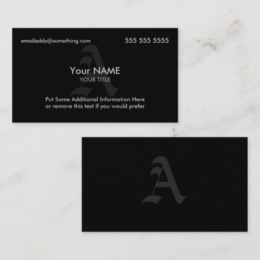 Monogramm Schwarz Visitenkarte (Vorne/Hinten)