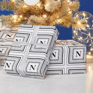 Monogramm Schwarz-Weiß Classic Square Geschenkpapier