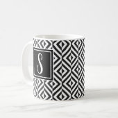 Monogramm Schwarz-Weiß-Diamantmuster Kaffeetasse (Vorderseite Links)