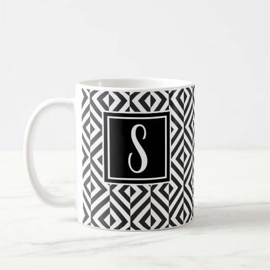 Monogramm Schwarz-Weiß-Diamantmuster Kaffeetasse (Links)