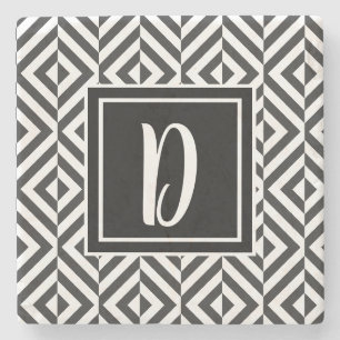 Monogramm Schwarz-Weiß-Diamantmuster Steinuntersetzer