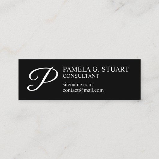 Monogramm Schwarz-Weiß-Elegant Mini Visitenkarte (Vorderseite)