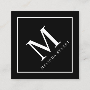 Monogramm Schwarz-Weiß-Elegant Quadratische Visitenkarte