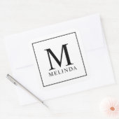 Monogramm Schwarz-Weiß-Elegant Quadratischer Aufkleber (Umschlag)