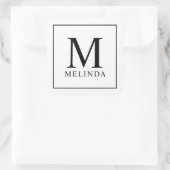Monogramm Schwarz-Weiß-Elegant Quadratischer Aufkleber (Tasche)