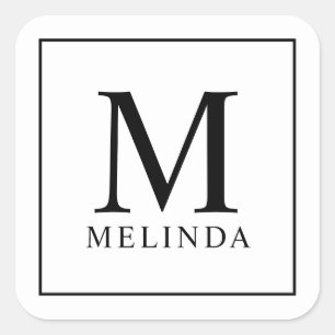 Monogramm Schwarz-Weiß-Elegant Quadratischer Aufkleber