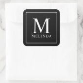 Monogramm Schwarz-Weiß-Elegant Quadratischer Aufkleber (Tasche)