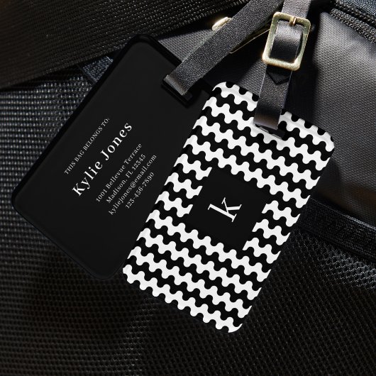 Monogramm Schwarz Weiß Fettes Wellenmuster Gepäckanhänger