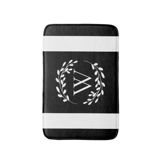 Monogramm Schwarz-Weiß-Floral Badematte (Vorderseite Vertikal)
