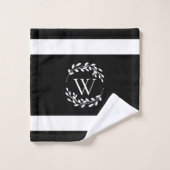 Monogramm Schwarz-Weiß-Floral Badhandtuch Set (Waschlappen)