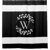 Monogramm Schwarz-Weiß-Floral Duschvorhang (Vorderseite)