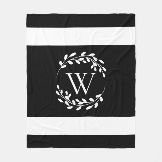 Monogramm Schwarz-Weiß-Floral Fleecedecke (Vorderseite)