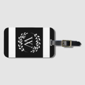 Monogramm Schwarz-Weiß-Floral Gepäckanhänger (Vorderseite (Horizontal))