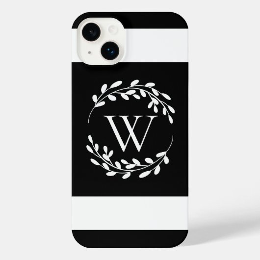 Monogramm Schwarz-Weiß-Floral iPhone Hülle (Rückseite)