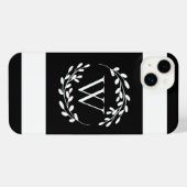 Monogramm Schwarz-Weiß-Floral iPhone Hülle (Rückseite (Horizontal))