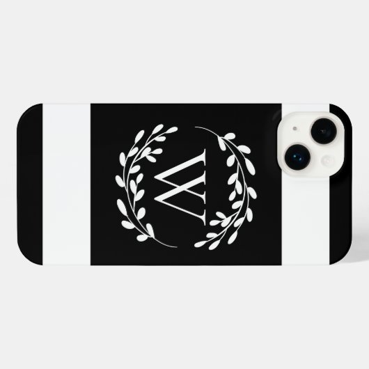 Monogramm Schwarz-Weiß-Floral iPhone Hülle (Rückseite (Horizontal))