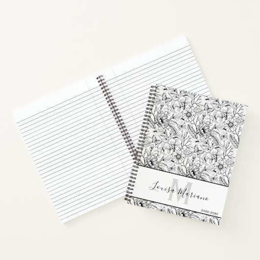Monogramm Schwarz-Weiß-Floral Notizblock (Innenseite)