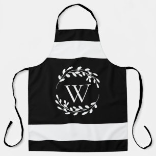 Monogramm Schwarz-Weiß-Floral Schürze