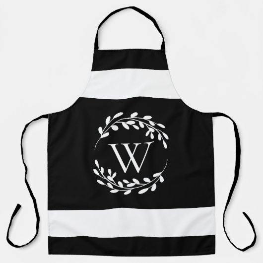 Monogramm Schwarz-Weiß-Floral Schürze (Vorderseite)