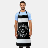 Monogramm Schwarz-Weiß-Floral Schürze (Getragen)