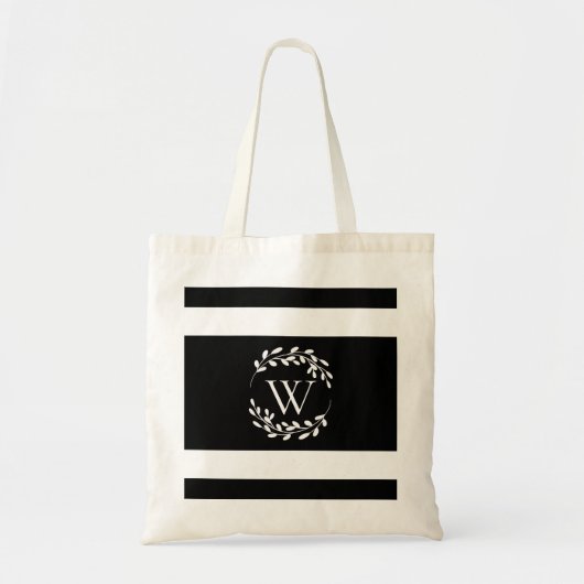 Monogramm Schwarz-Weiß-Floral Tragetasche (Vorne)