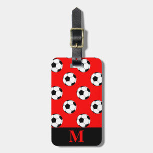 Monogramm Schwarz/Weiss Fussball auf Rot Gepäckanhänger