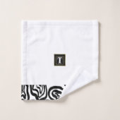 Monogramm Schwarz-weiß gebürstete Textur Badhandtuch Set (Waschlappen)