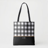 Monogramm Schwarz-weiß geprüft Kariert Tasche (Vorderseite)