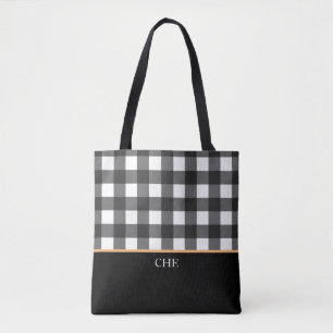 Monogramm Schwarz-weiß geprüft Kariert Tasche