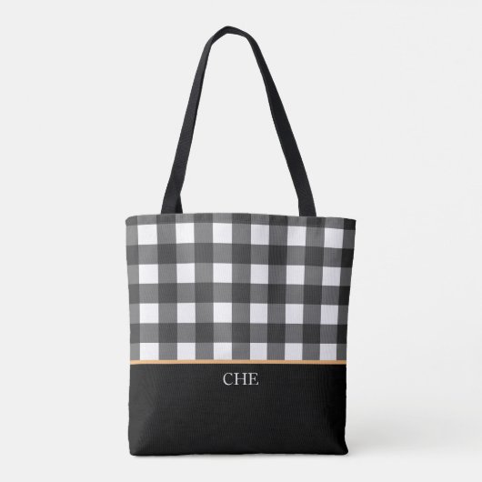 Monogramm Schwarz-weiß geprüft Kariert Tasche (Rückseite)