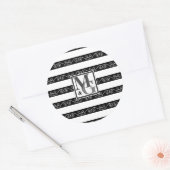 Monogramm Schwarz-weiß gestreift Runder Aufkleber (Umschlag)