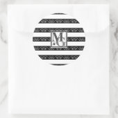 Monogramm Schwarz-weiß gestreift Runder Aufkleber (Tasche)