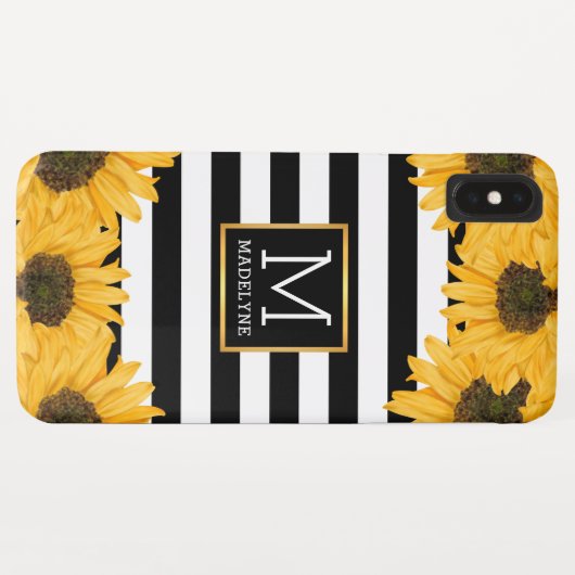 Monogramm Schwarz-weiß gestreifte Sonnenblume Gold Case-Mate iPhone Hülle (Rückseite (Horizontal))